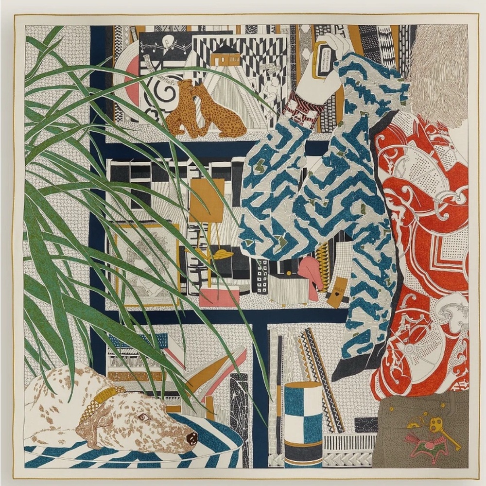 NEW HERMES Bleu / Vert / Brique Rendez-Vous Chez Shawl 140 Scarf w/ Receipt